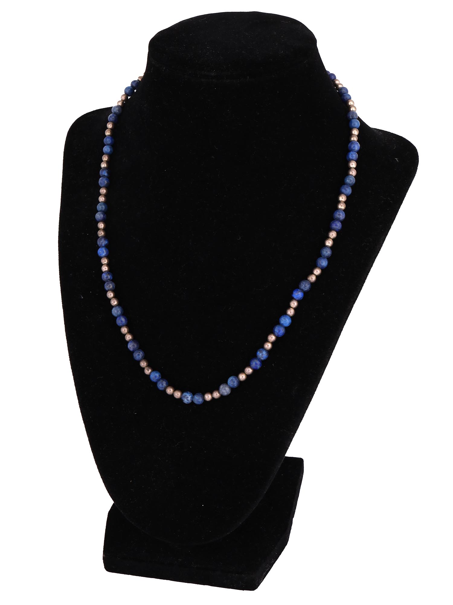 14K GOLD, SILVER AND LAPIS LAZULI BEADED NECKLACE PIC-0